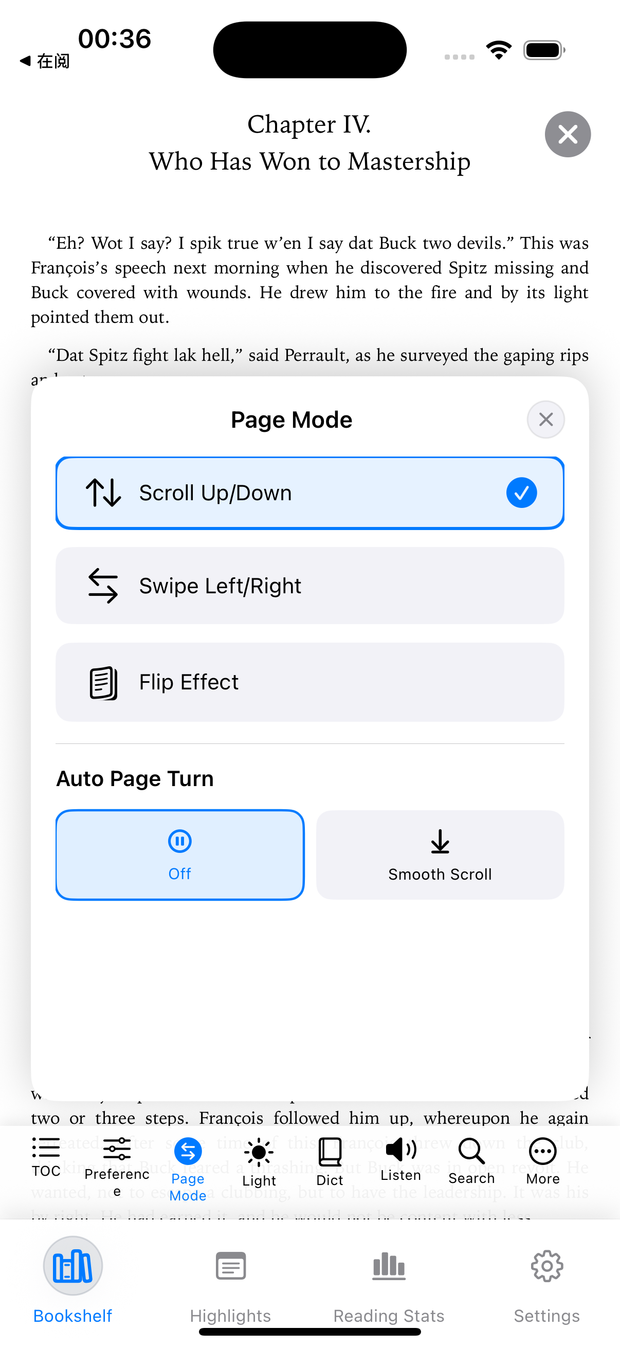 ReadingUp page mode settings