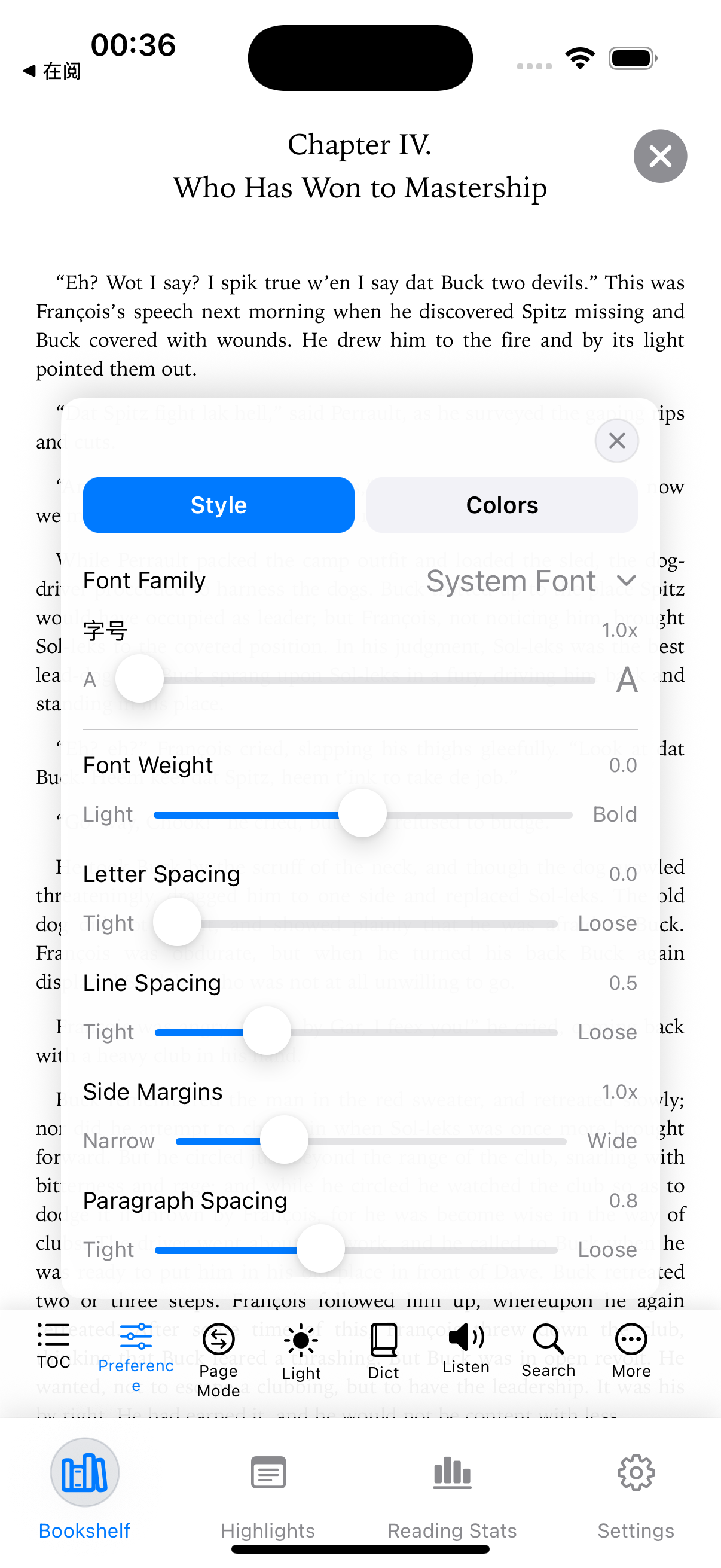 ReadingUp reading style settings