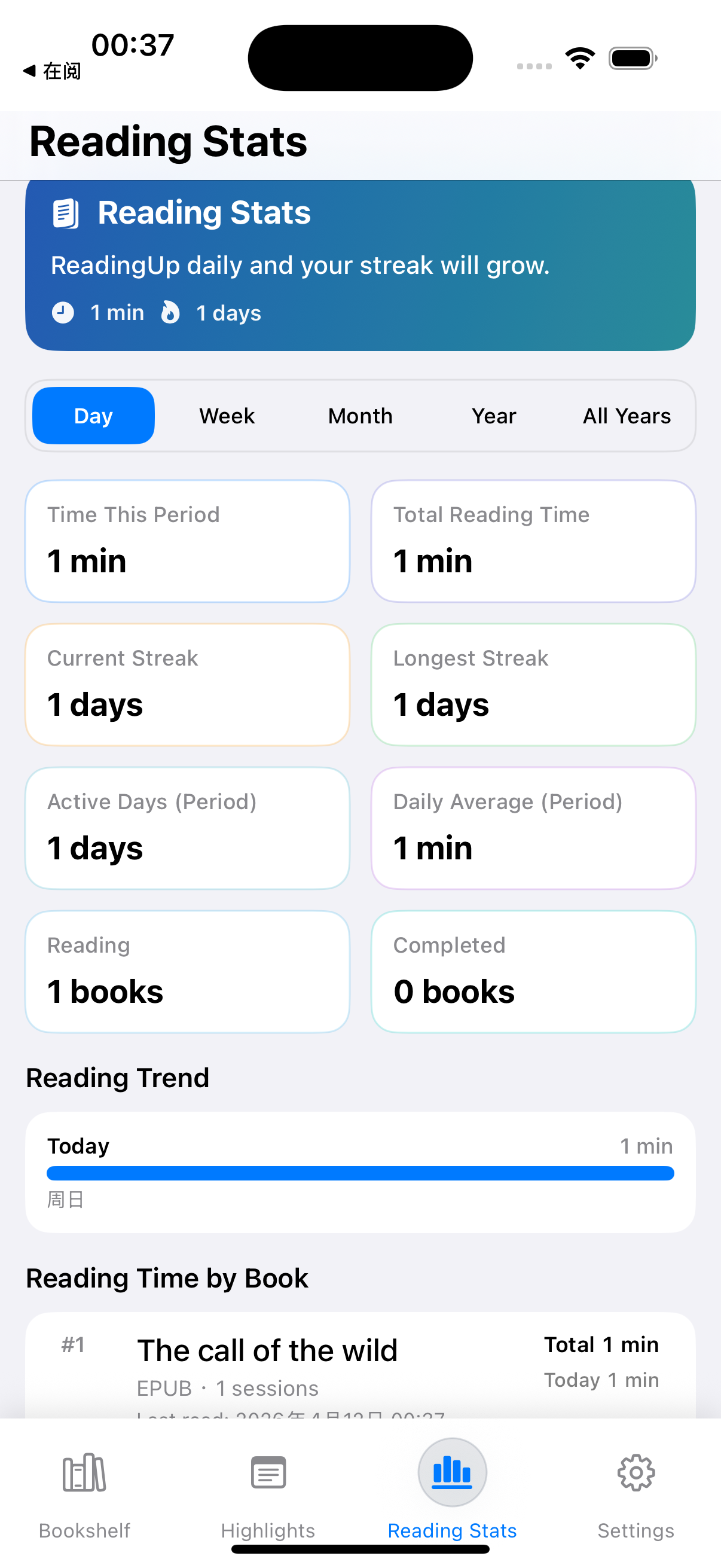 ReadingUp reading statistics dashboard