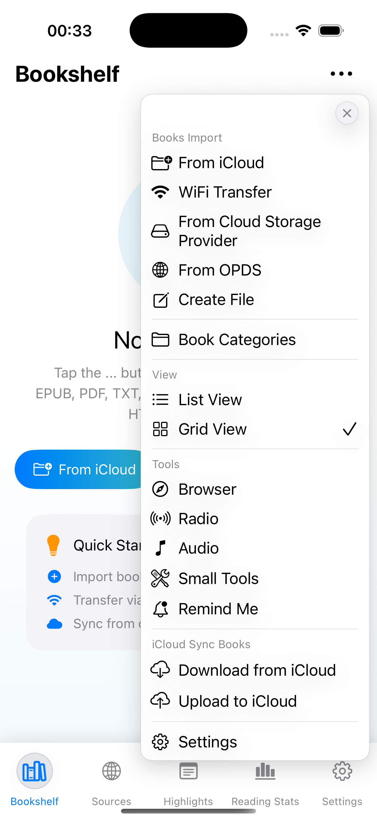 ReadingUp import and tools menu